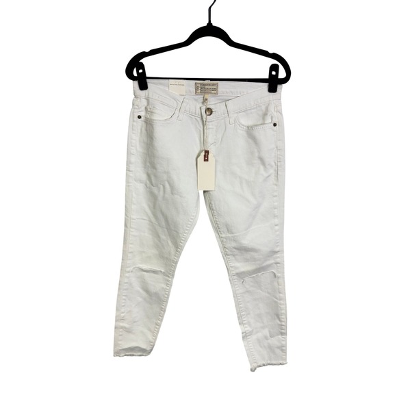 Current/Elliott Denim - NWT CURRENT/ELLIOTT The Stiletto White Distressed Skinny Jeans Raw Hem Size 28